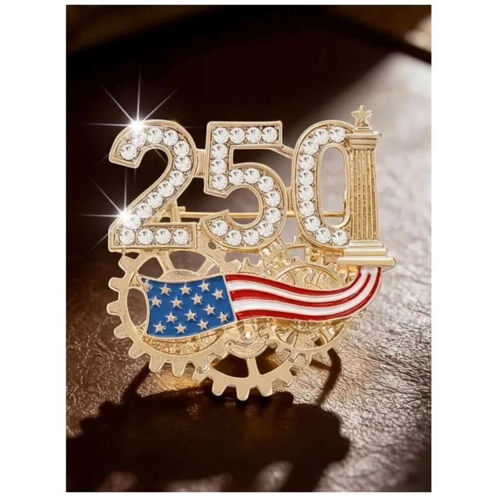 NWT American 250th Anniversary Brooch Rhinestone & Enamel